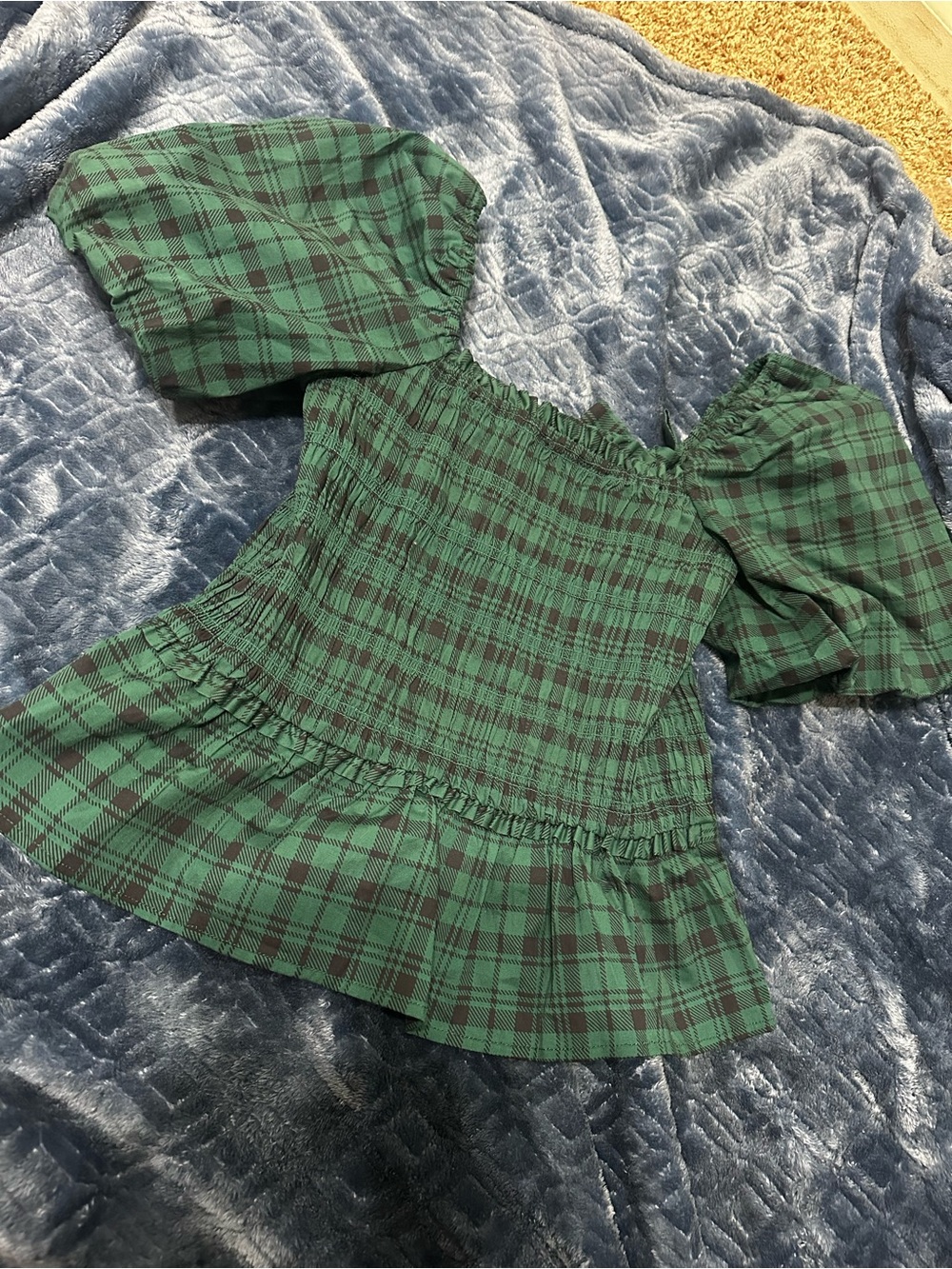 Green Plaid Smocked Women’s Top